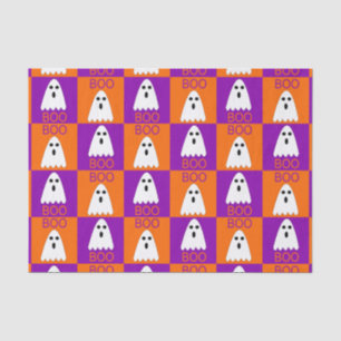 Papel De Seda Halloween Boo Ghost Purple e Orange Squares