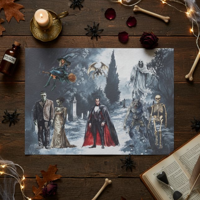 Papel De Seda Halloween Classic Monsters Watercolor (Criador carregado)