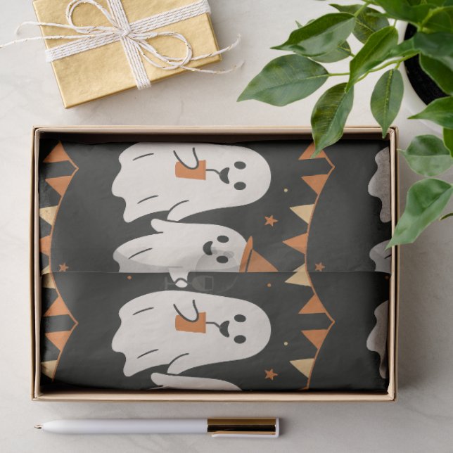 Papel De Seda Halloween Fofos Fantasmas Parte  (Presente)