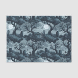 Papel De Seda Halloween Graveyard Creepy Trees Ghost Moon Night