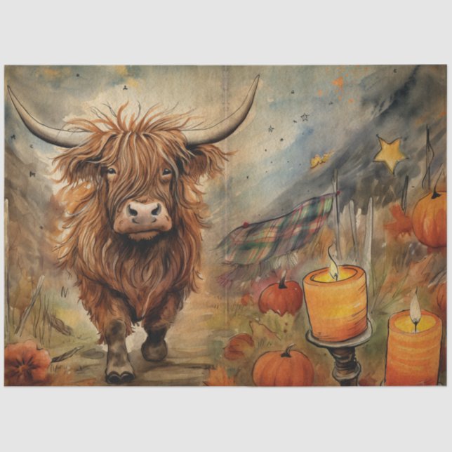 Papel De Seda Halloween Highland Cow Retrato Ephemera (Frente )
