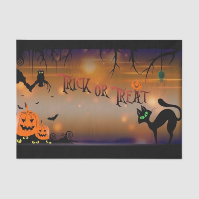 Papel De Seda Halloween Pumpkins Bats Black Cat Elevado Olhos Ve (Frente )