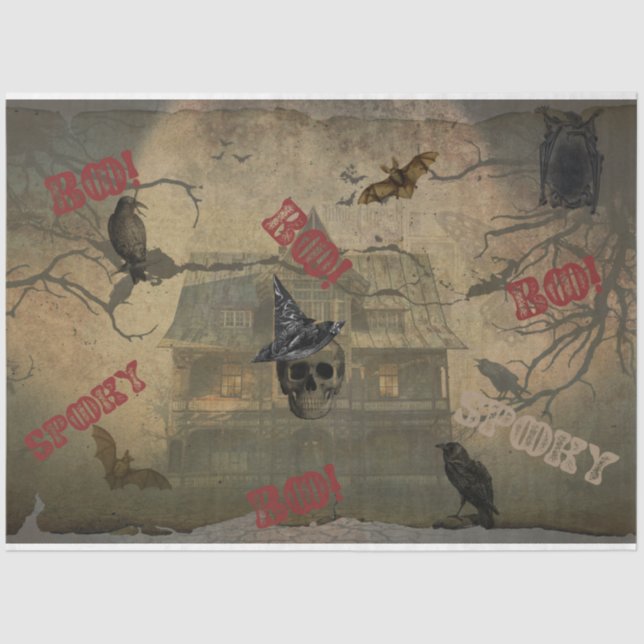 Papel De Seda Halloween Skull Assombrado Casa Assustada (Frente )