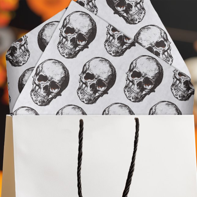 Papel De Seda Halloween Skull Pattern (Eerie Skull Tissue Paper for Decoupage and Gift Wrapping)
