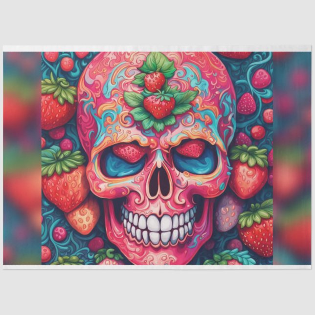 Papel De Seda Halloween Strawberry Skull Decoupage Paper (Frente )