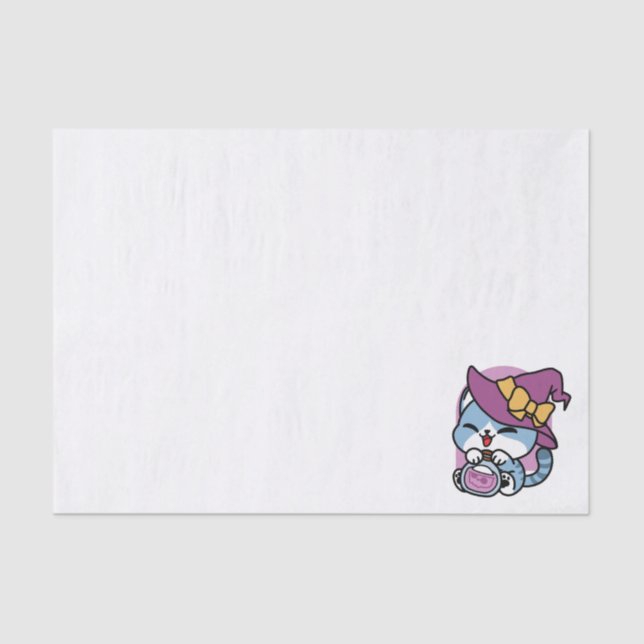 Papel De Seda Halloween Tabby Cat – Witch Hat & Potion Art (Frente )