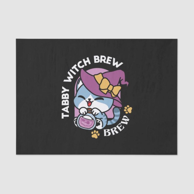 Papel De Seda Halloween Tabby Cat – Witch Hat & Potion Art (Frente )