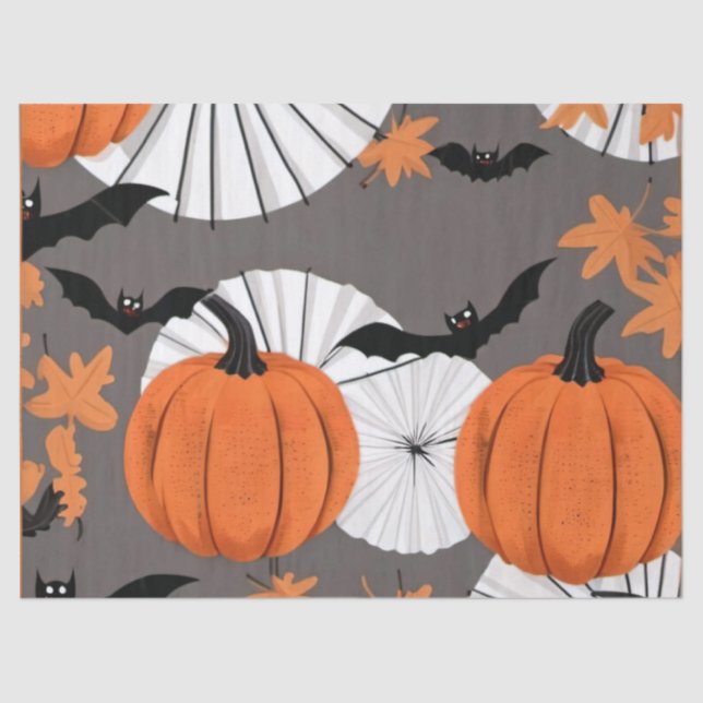 Papel De Seda Halloween Themed Gift Wrap: Bats & Pumpkins (Frente )