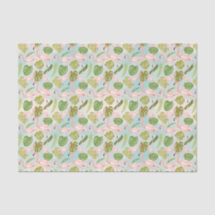 Papel De Seda Hand drawn pink flamingo and monstera leaves. Seam