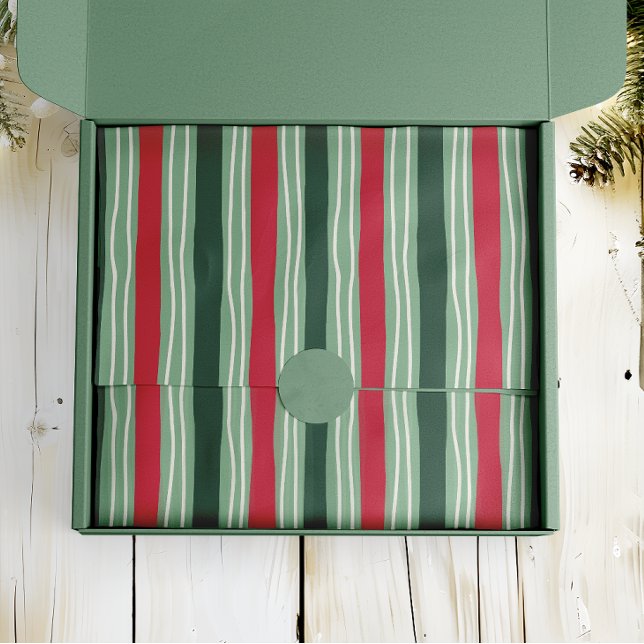 Papel De Seda Hand Drawn Red and Green Striped Holiday (Criador carregado)