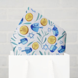 Papel De Seda Hanukkah Dreidel Jewish Pattern Watercolor