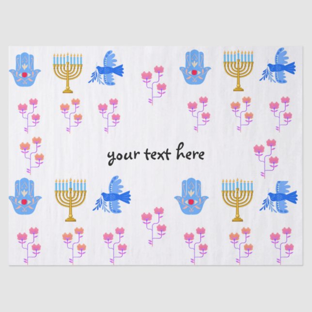 Papel De Seda Hanukkah tissue Paper – Menorah, Hamsa, Dove (Frente )