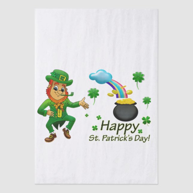 Papel De Seda Happy Saint Patrick's Day Leprechaun Rainbow  (Frente )