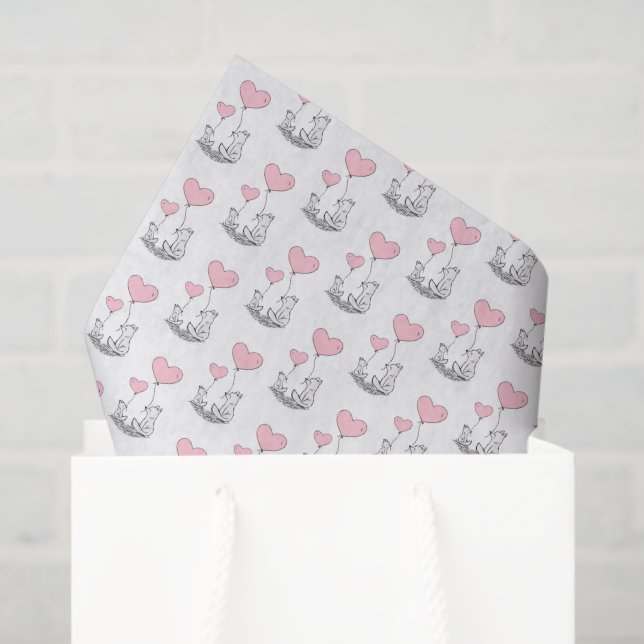 Papel De Seda Happy Valentine's Day Tissue Paper Fox Pink Hearts (Sacola de presentes)
