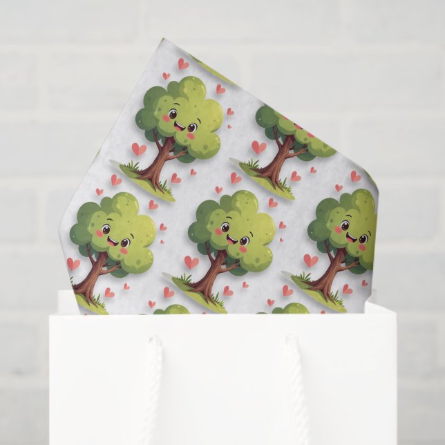 Papel De Seda Happy Valentine's Day Tissue Paper Tree Red Hearts (Sacola de presentes)