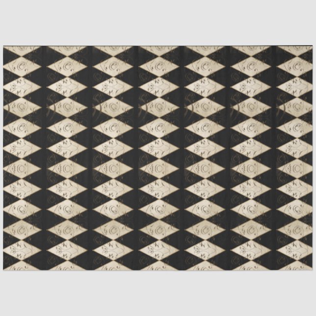 Papel De Seda Harlequin do País Russo Tan e Decoupage Negra (Frente )