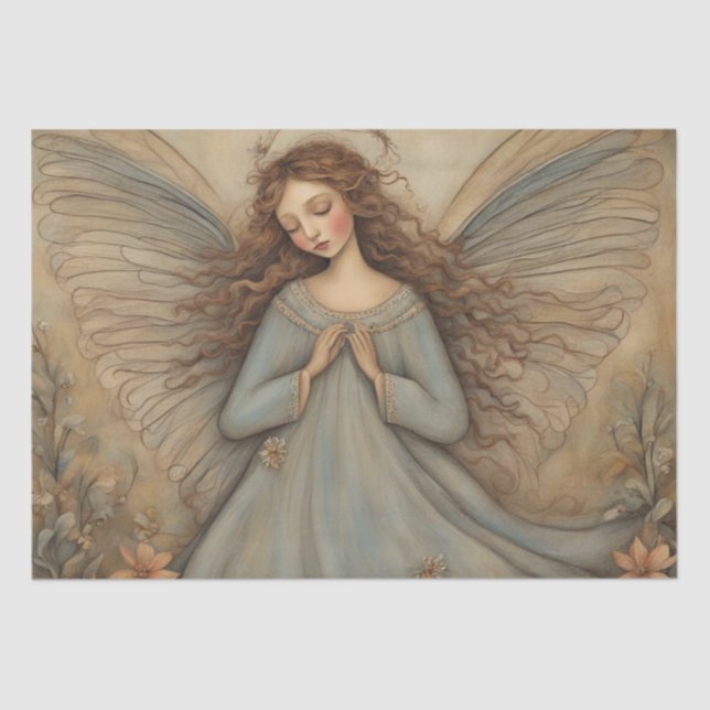 Papel De Seda Harmonia Celestial: Decoupage do Anjo de Arte Folk (Frente )