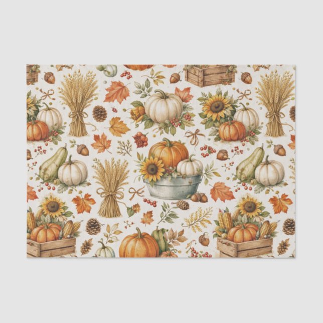 Papel De Seda Harvest Orange Pumpkins Garden Thanksgiving (Frente )