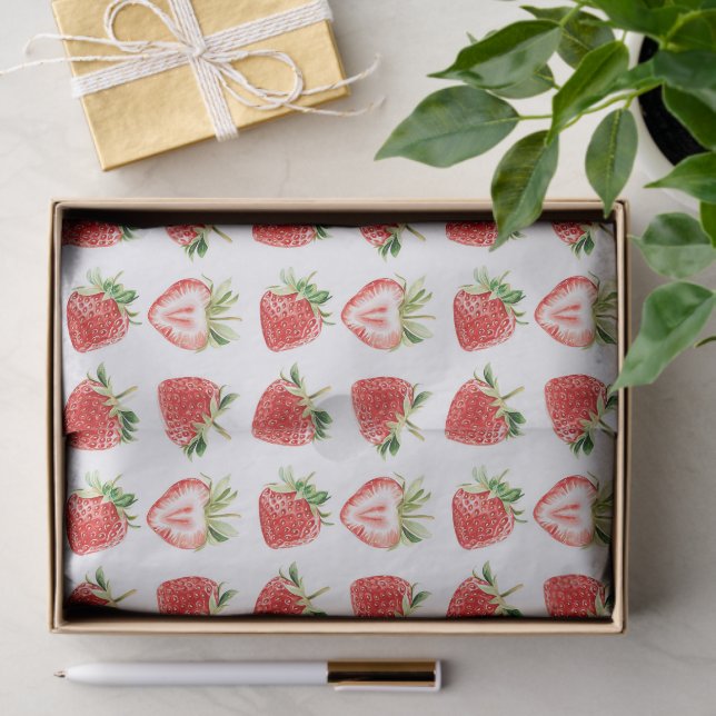 Papel De Seda Heart Shaped Strawberries Birthday (Presente)
