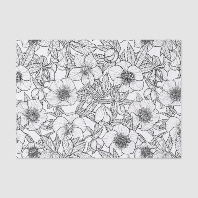 Papel De Seda Hellebores a preto e branco (Frente )