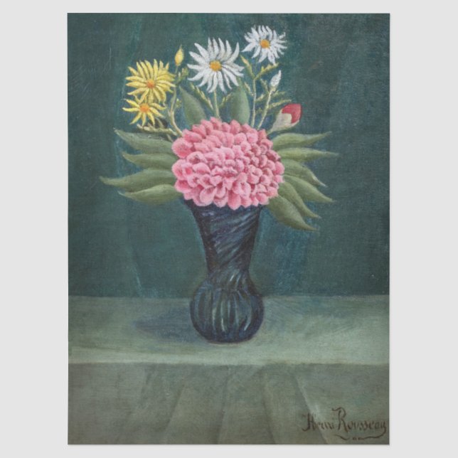 Papel De Seda Henri Rousseau - Dália e Margaridas num Vaso (Frente )