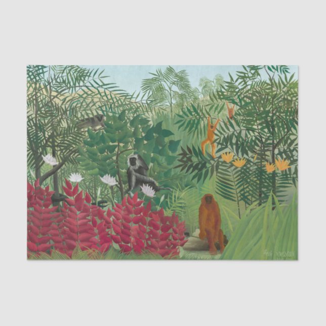 Papel De Seda Henri Rousseau - Floresta Tropical com Macacos (Frente )