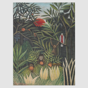 Papel De Seda Henri Rousseau - Macacos e papagaio na Floresta Vi