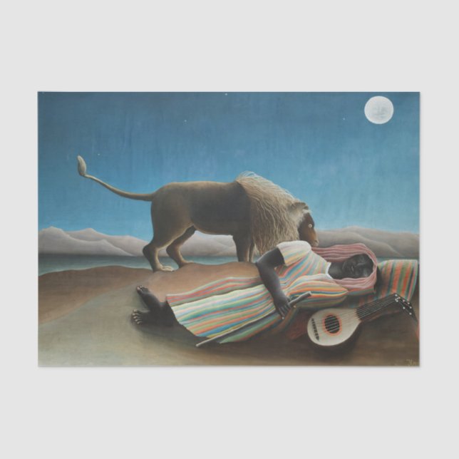 Papel De Seda Henri Rousseau Sleeping Gypsy Lion Painting (Frente )