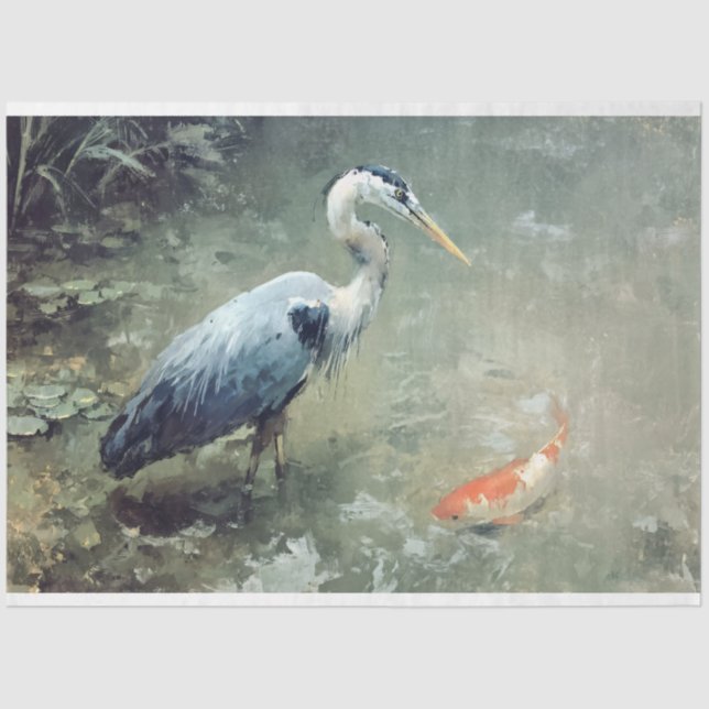 Papel De Seda Heron e Vibrant Koi Fish (Frente )