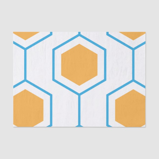 Papel De Seda Hexagon abstract geometrical pattern in orange blu (Frente )