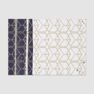Papel De Seda Hexágono Moderno Azul Marinho Dourado Geométrico C