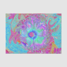 Papel De Seda Hibisco Azul Arco-íris Psicodélico Retro