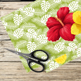 Papel De Seda hibisco e folhas tropicais