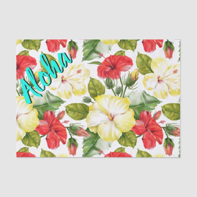 Papel De Seda Hibisco Floral Tropical Havaiano (Frente )