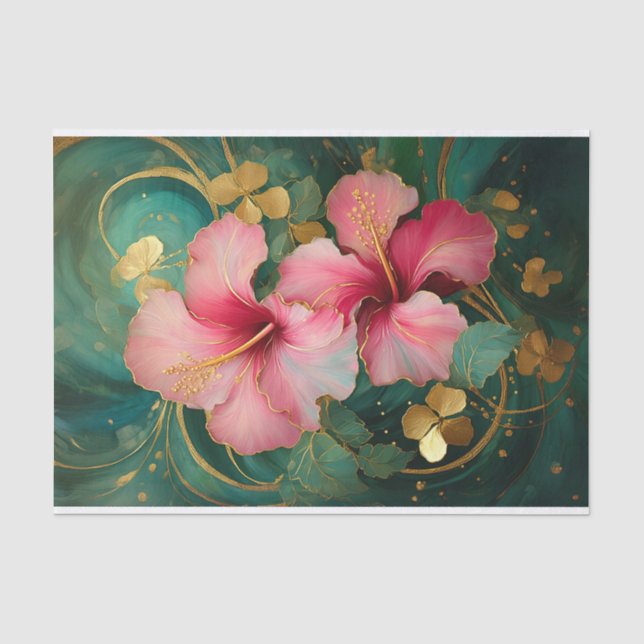 Papel De Seda Hibisco Rosa Dourado Dourado, Florais Formais (Frente )