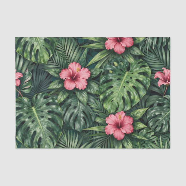 Papel De Seda Hibisco Tropical Monstera Padrão da Selva (Frente )