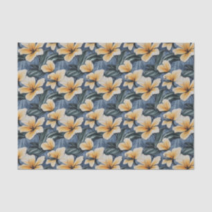 Papel De Seda Hibiscus Floral Amarelo Tropical De Fundo Azul