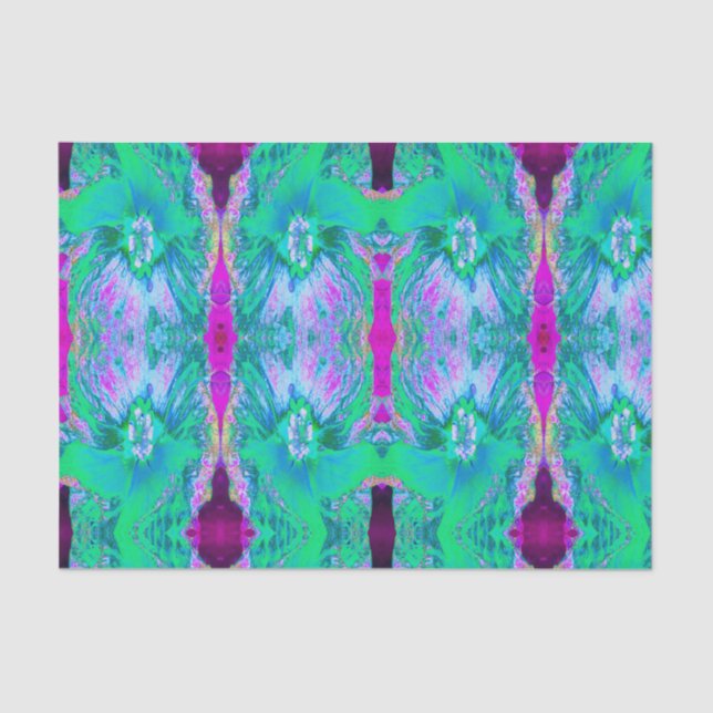 Papel De Seda Hibiscus Retro Verde e Rosa Quente Psicodélico (Frente )