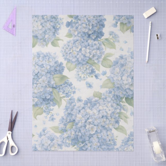 Papel De Seda Hidrangea Floral Azul Elegante (Arte )
