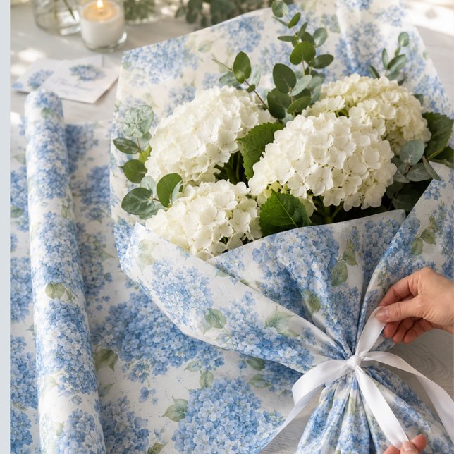 Papel De Seda Hidrangea Floral Azul Elegante (Wrap gifts with timeless elegance using soft blue hydrangeas—perfect for heartfelt giving and floral)