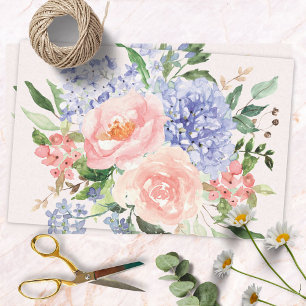 Papel De Seda Hidrangea Peônia Floral Primavera Azul Rosa Aquare