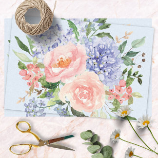 Papel De Seda Hidrangea Peônia Floral Primavera Rosa Azul Aquare