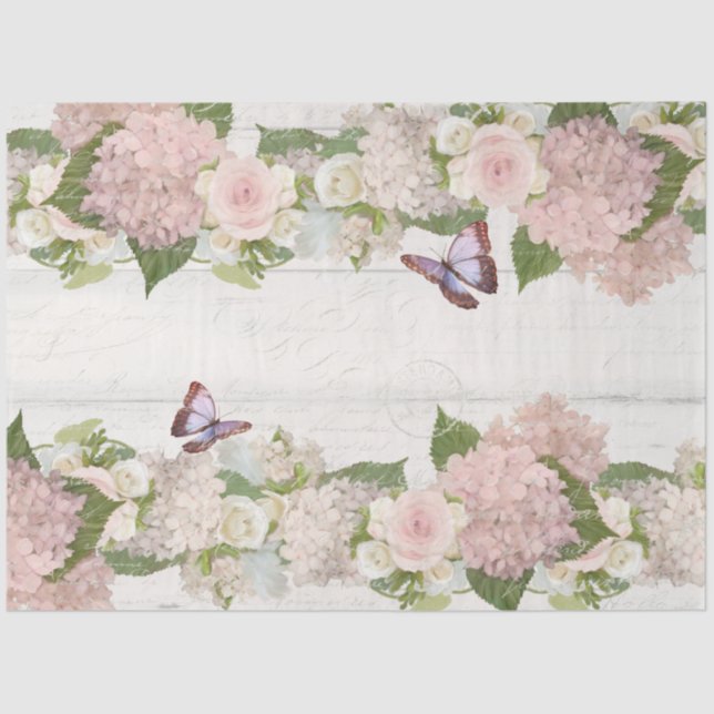 Papel De Seda Hidrangea Rosa Butterfly Flower Script Floral Rosa (Frente )