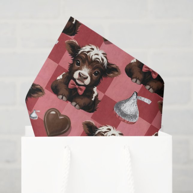 Papel De Seda Highland Cow Chocolate Heart Kisses Gift Filler (Sacola de presentes)