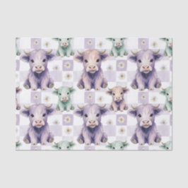 Papel De Seda Highland Cow Purple Sage Easter Flowers Pastel
