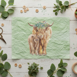 Papel De Seda Highland Cow Scotland Mama Baby Eucalyptus