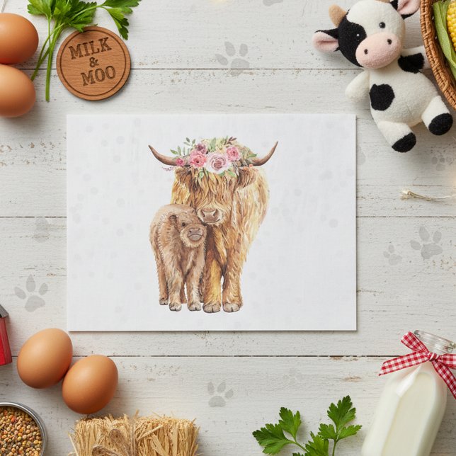 Papel De Seda Highland Cow Scotland Pink Mama Baby Calf (Criador carregado)
