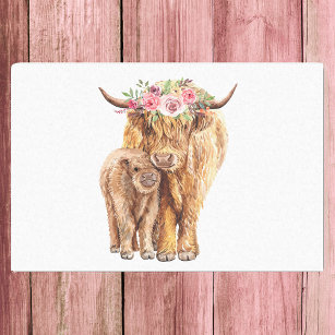 Papel De Seda Highland Cow Scotland Pink Mama Baby Calf