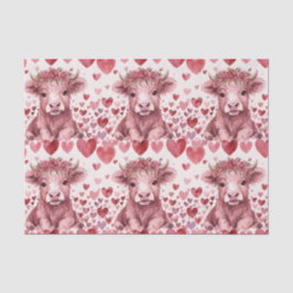Papel De Seda Highland Cow Valentine Pink Rose Tissue Paper