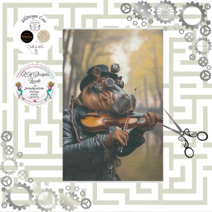 Papel De Seda Hipopótamo Caprichoso de Steampunk Tocando Violino
